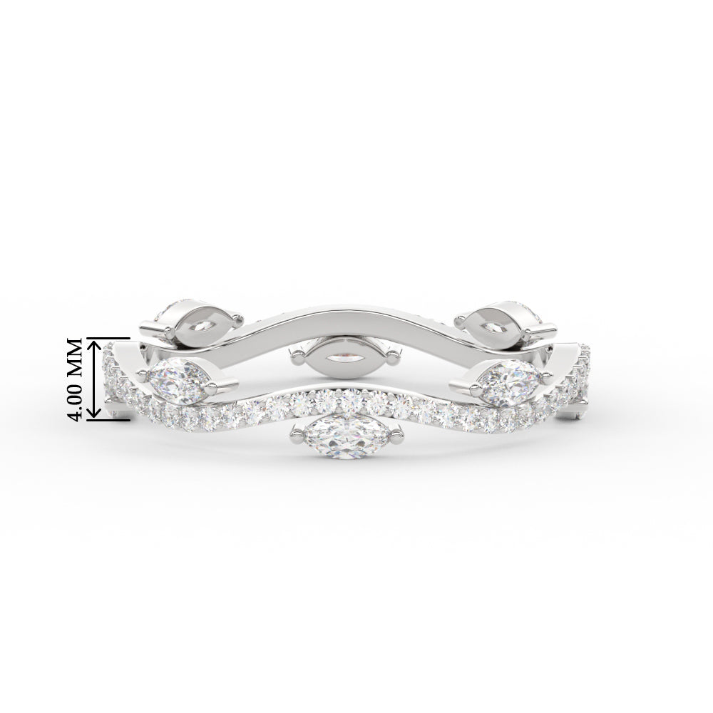 1.15 Ct Leaf on Vine Wedding Band with Marquise Diamond