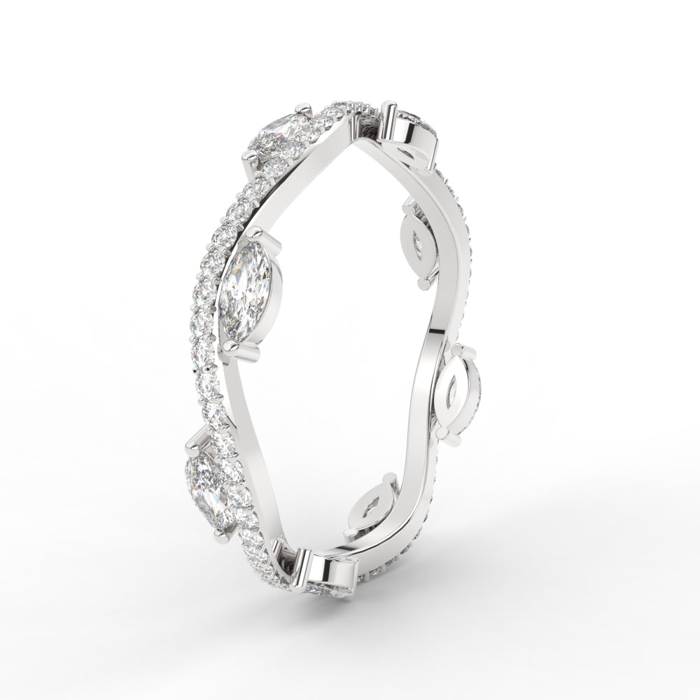 1.15 Ct Leaf on Vine Wedding Band with Marquise Diamond
