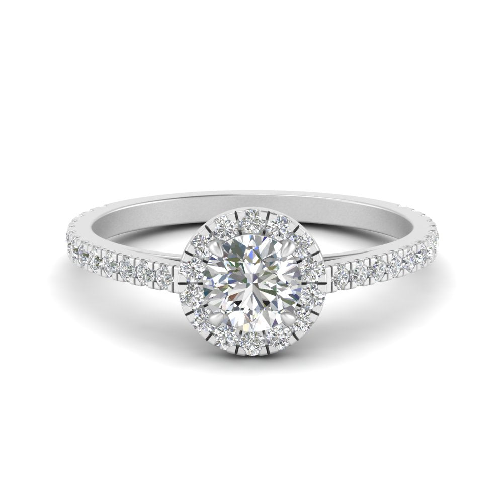 1 Carat Lab Grown Diamond Halo Petite Engagement Ring 14K White Gold