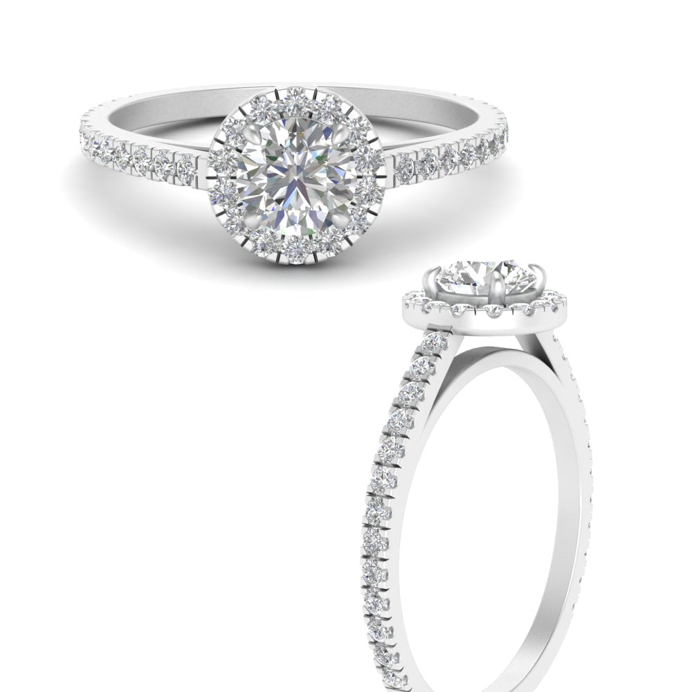 1 Carat Lab Grown Diamond Halo Petite Engagement Ring 14K White Gold