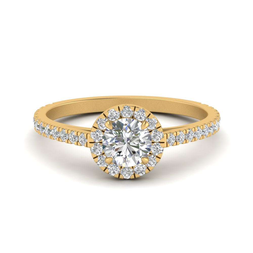 1 Carat Lab Grown Diamond Halo Petite Engagement Ring 14K Yellow Gold