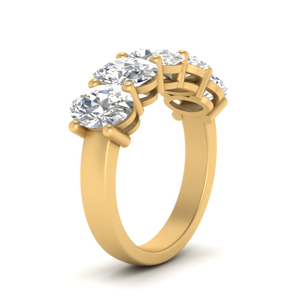 0.50 Ctw To 5 Ctw Oval Cut Five Stone Lab Diamond Wedding Band 14K Gold