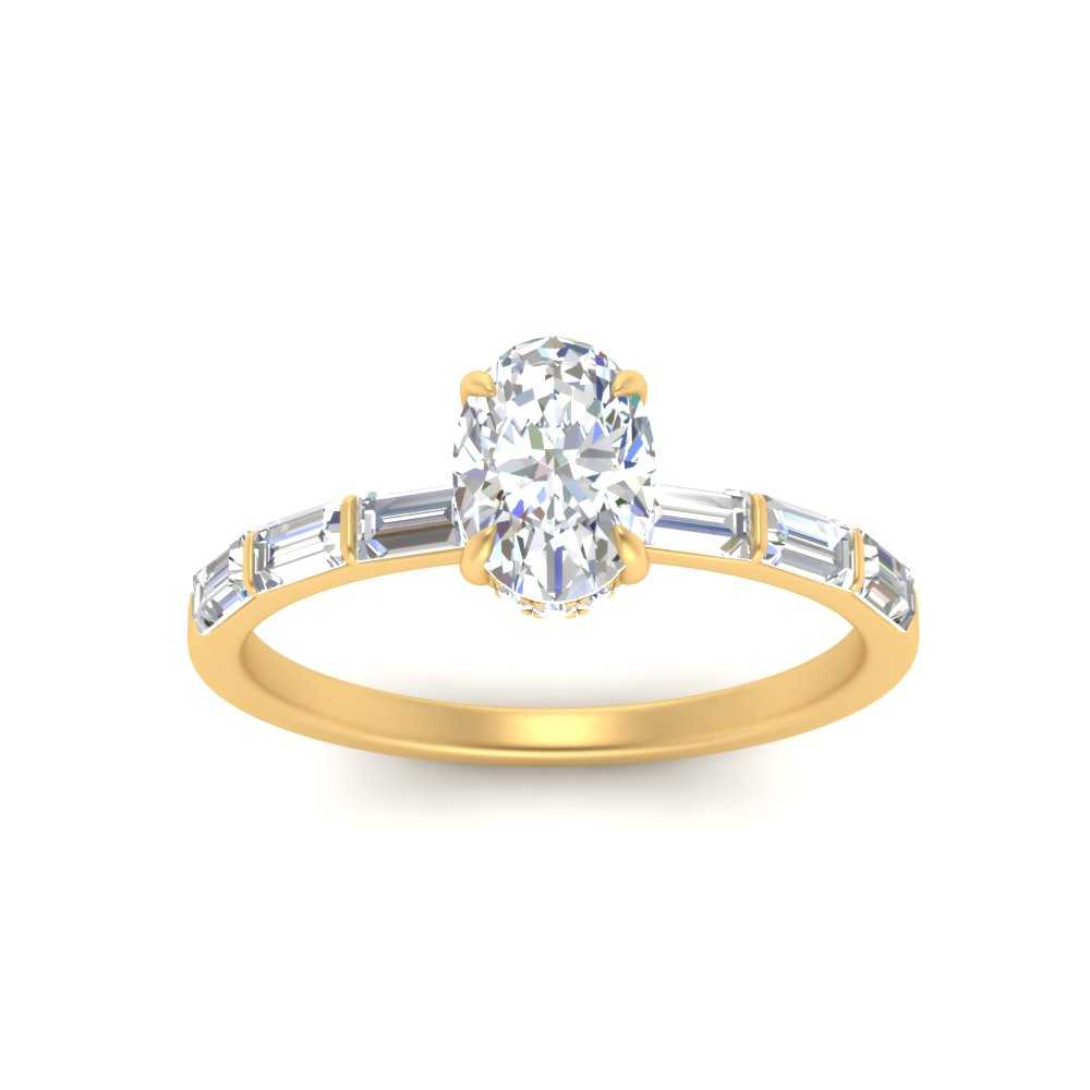 Lab Grown Oval Shaped Diamond Halo Engagement Rings 14K Yellow Gold