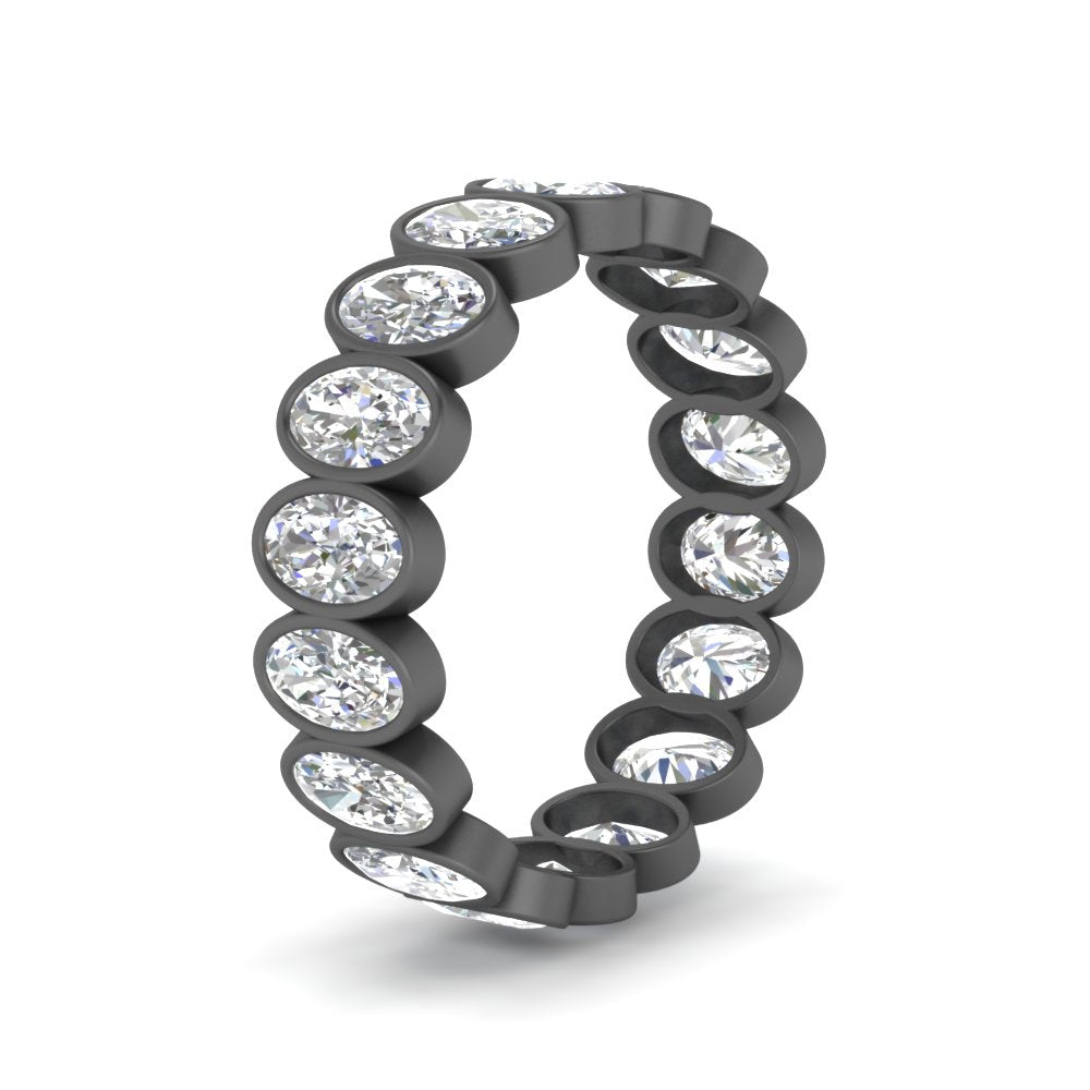 Bezel Lab Diamond Oval Cut Eternity Women Ring In 14K Black Gold | Cuts & Carat