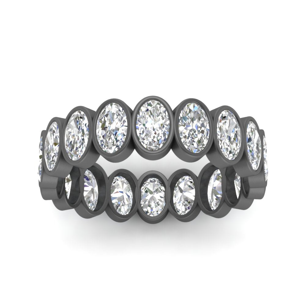 Bezel Lab Diamond Oval Cut Eternity Women Ring In 14K Black Gold | Cuts & Carat