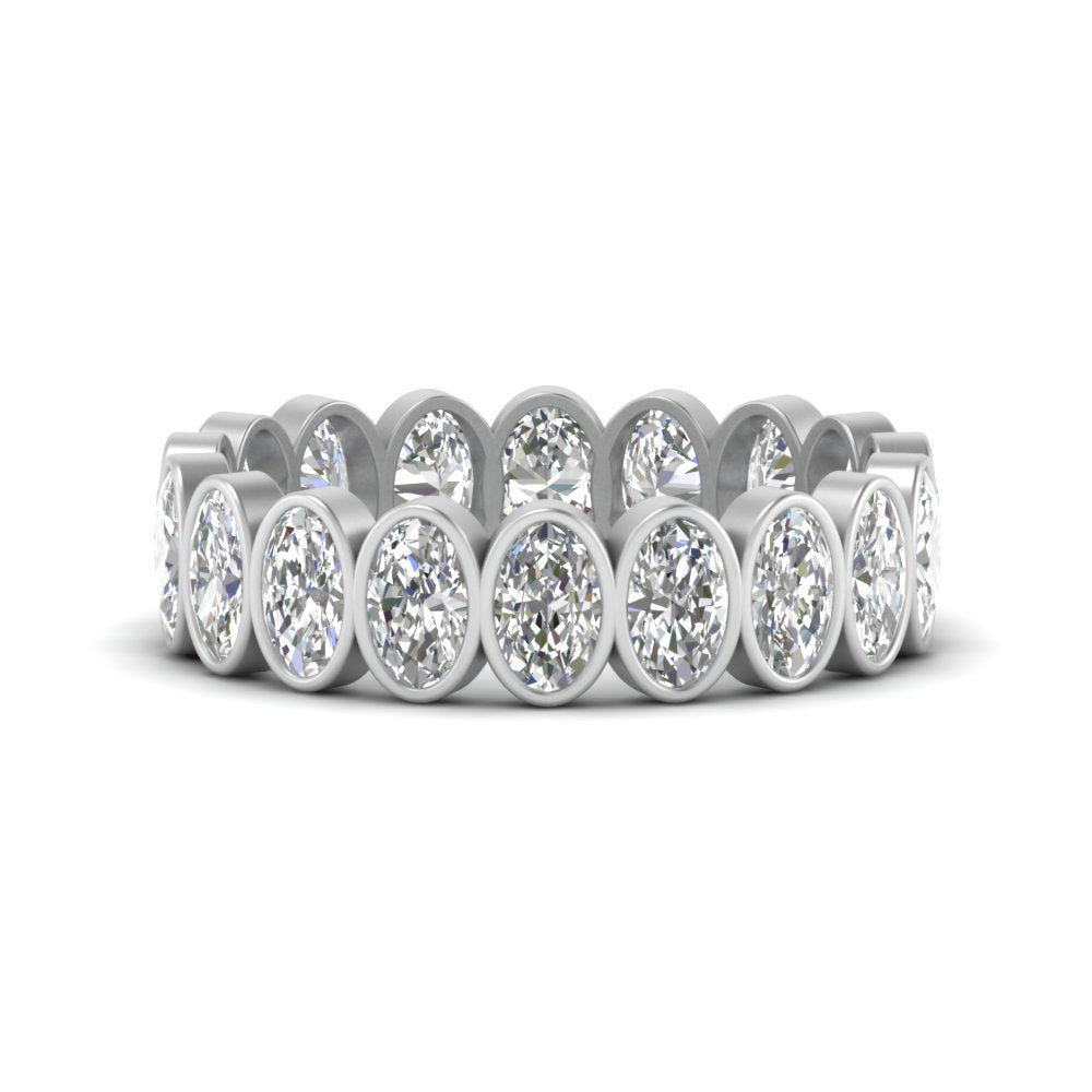 Bezel Lab Diamond Oval Cut Eternity Women Ring In 14K White Gold | Cuts & Carat