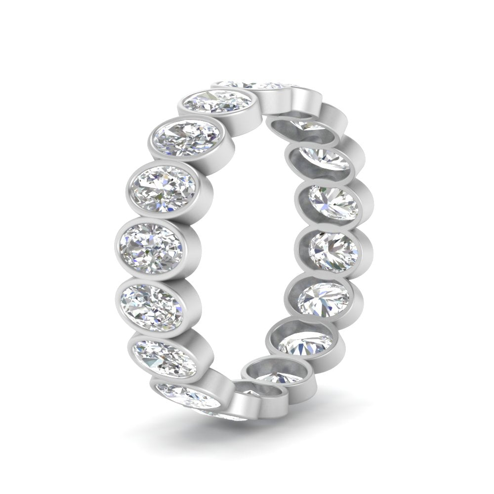 Bezel Lab Diamond Oval Cut Eternity Women Ring In 14K White Gold | Cuts & Carat
