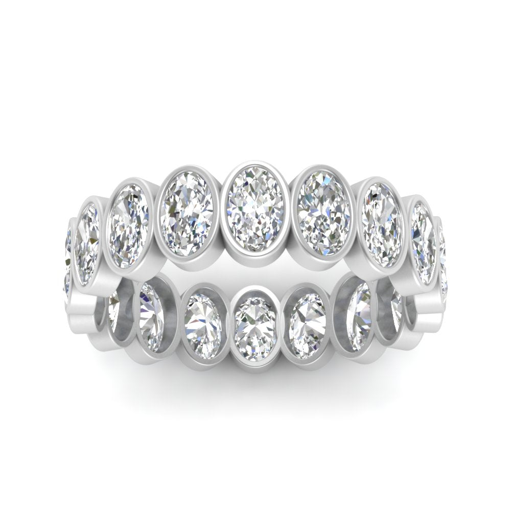 Bezel Lab Diamond Oval Cut Eternity Women Ring In 14K White Gold | Cuts & Carat