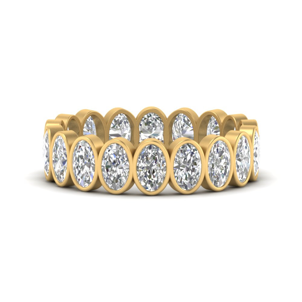 Bezel Lab Diamond Oval Cut Eternity Women Ring In 14K Yellow Gold | Cuts & Carat