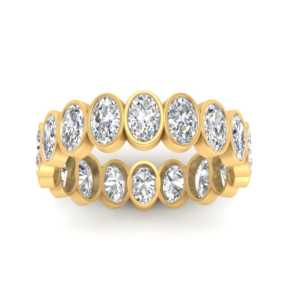 Bezel Lab Diamond Oval Cut Eternity Women Ring In 14K Yellow Gold | Cuts & Carat
