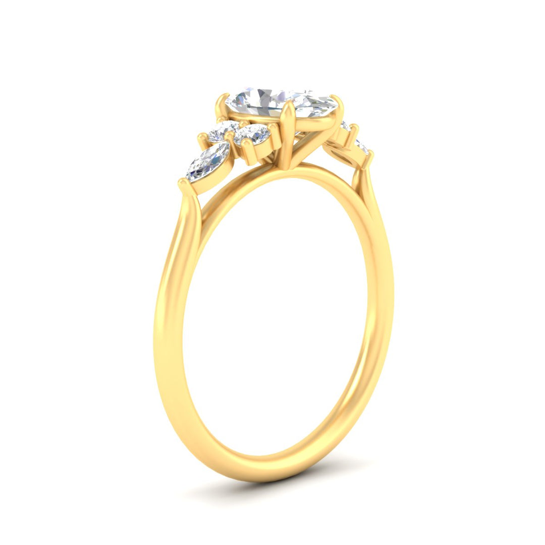 Fancy Lab Color Oval Cut Diamond Marquise Floral Engagement Ring