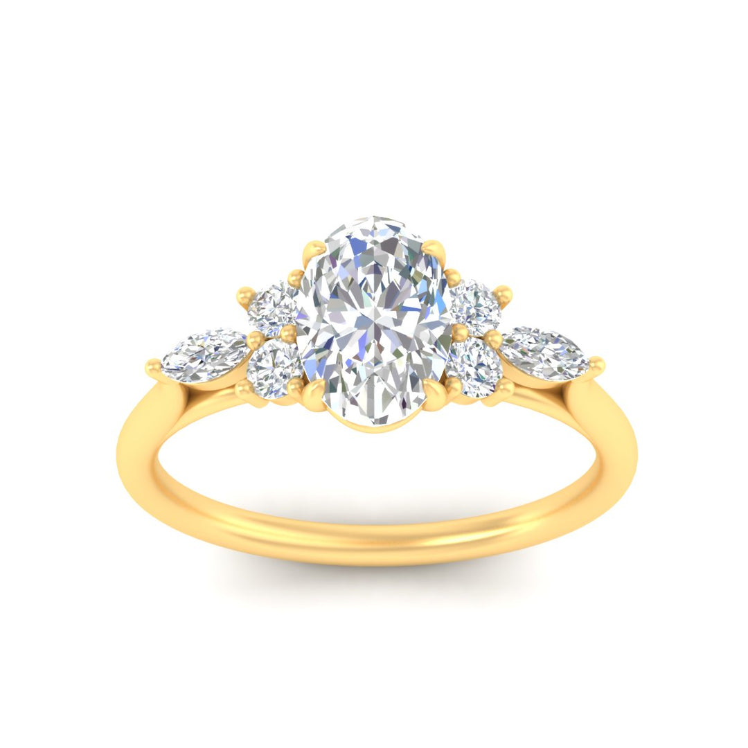 Fancy Lab Color Oval Cut Diamond Marquise Floral Engagement Ring