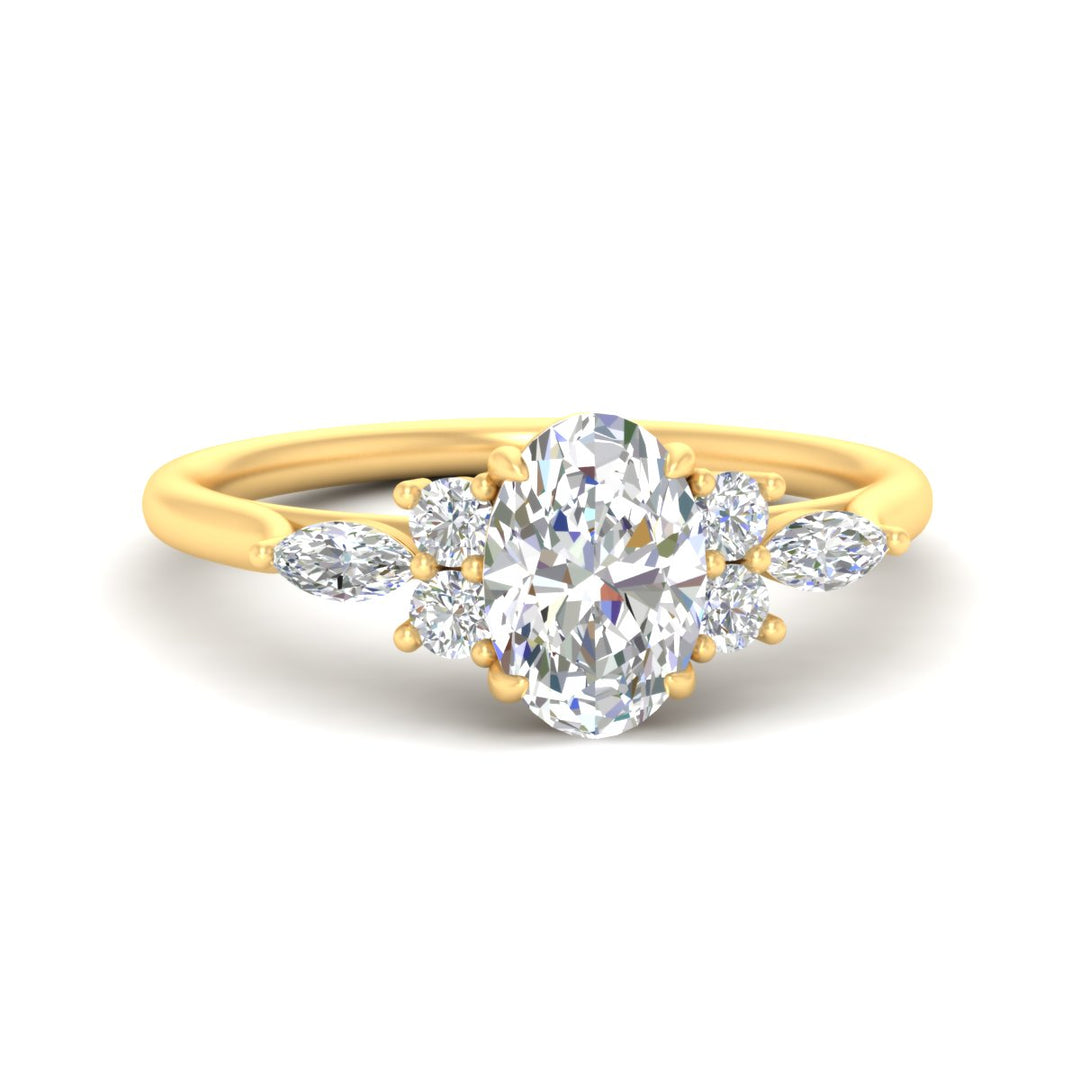 Fancy Lab Color Oval Cut Diamond Marquise Floral Engagement Ring