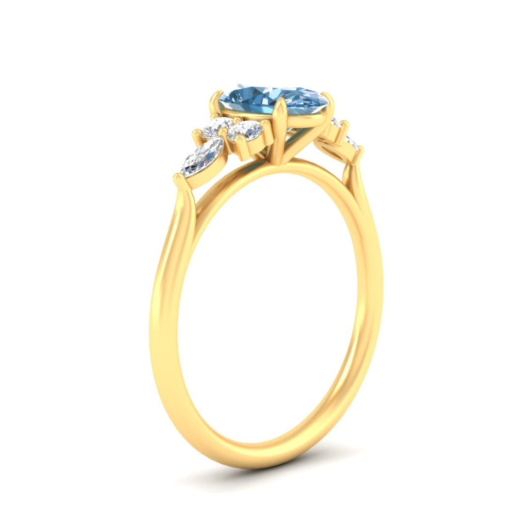 Fancy Lab Color Oval Cut Diamond Marquise Floral Engagement Ring