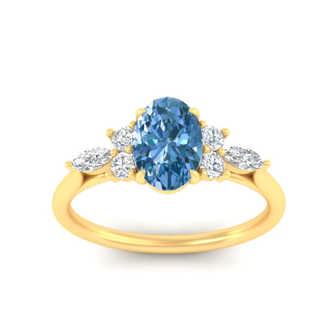 Fancy Lab Color Oval Cut Diamond Marquise Floral Engagement Ring