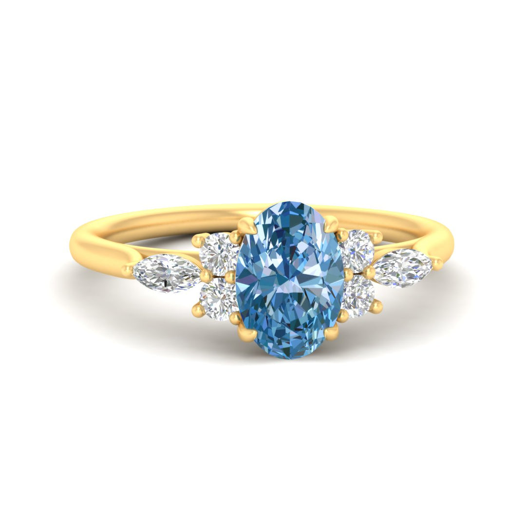 Fancy Lab Color Oval Cut Diamond Marquise Floral Engagement Ring