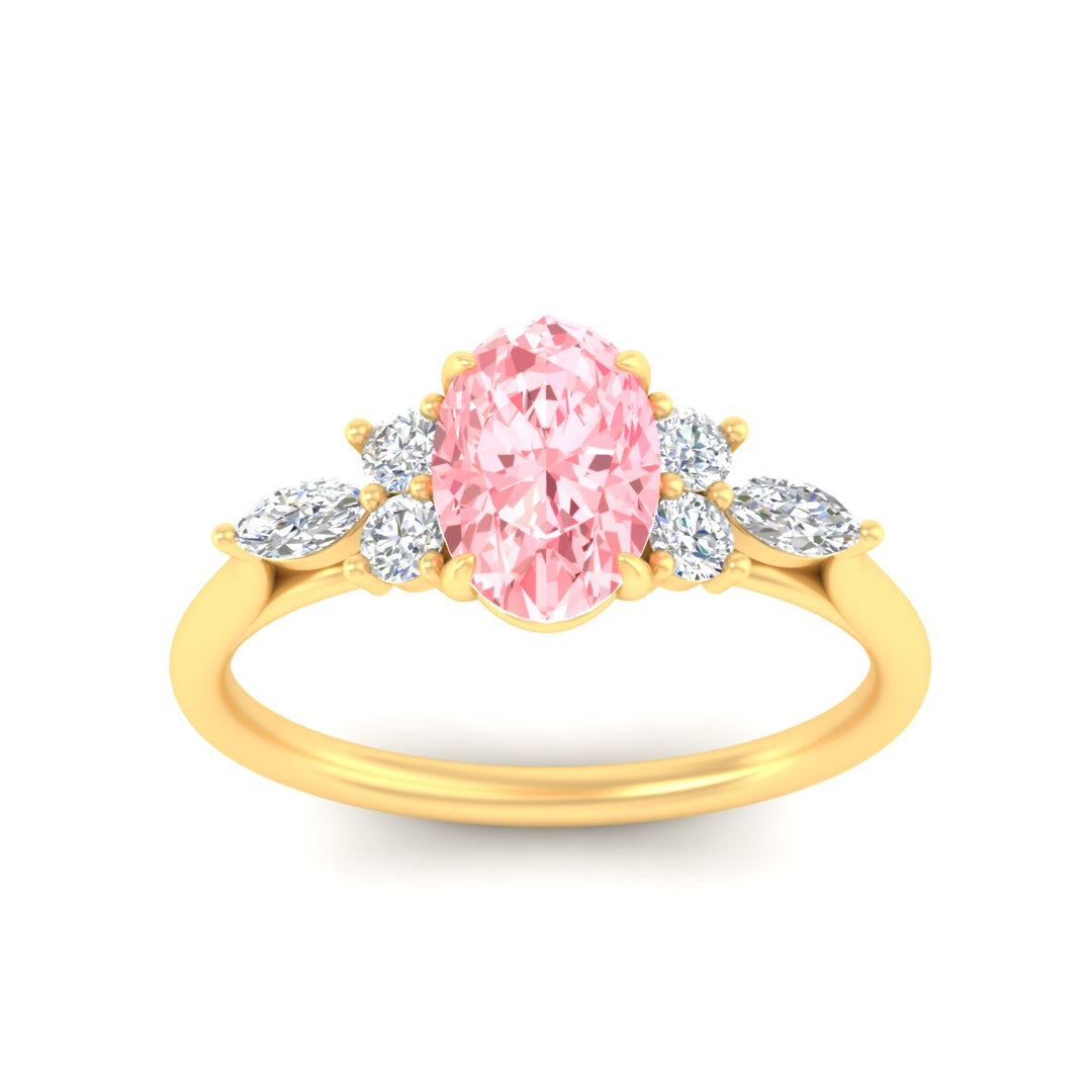 Fancy Lab Color Oval Cut Diamond Marquise Floral Engagement Ring