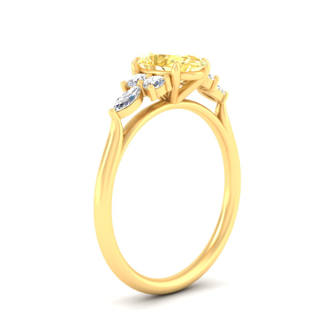 Fancy Lab Color Oval Cut Diamond Marquise Floral Engagement Ring