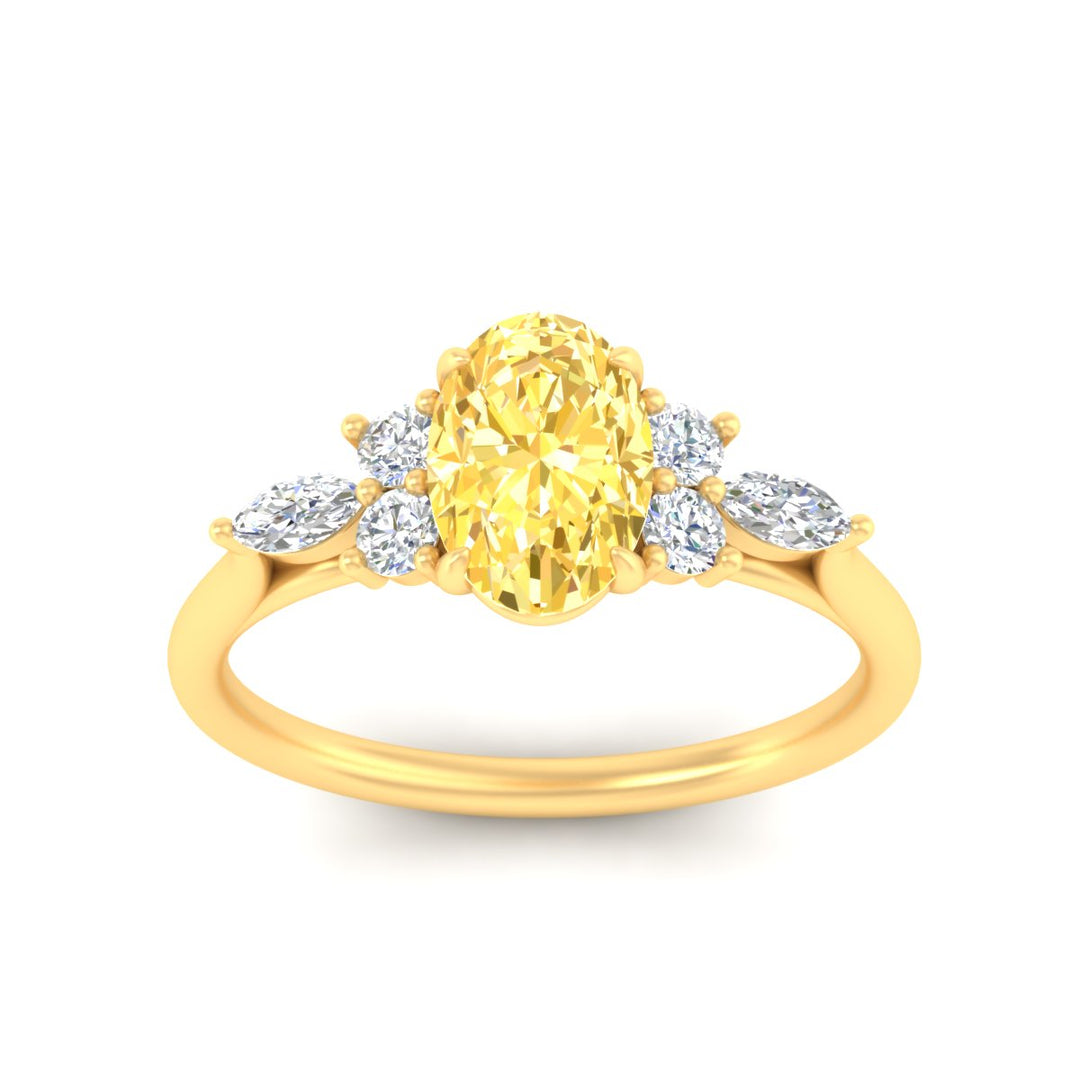 Fancy Lab Color Oval Cut Diamond Marquise Floral Engagement Ring