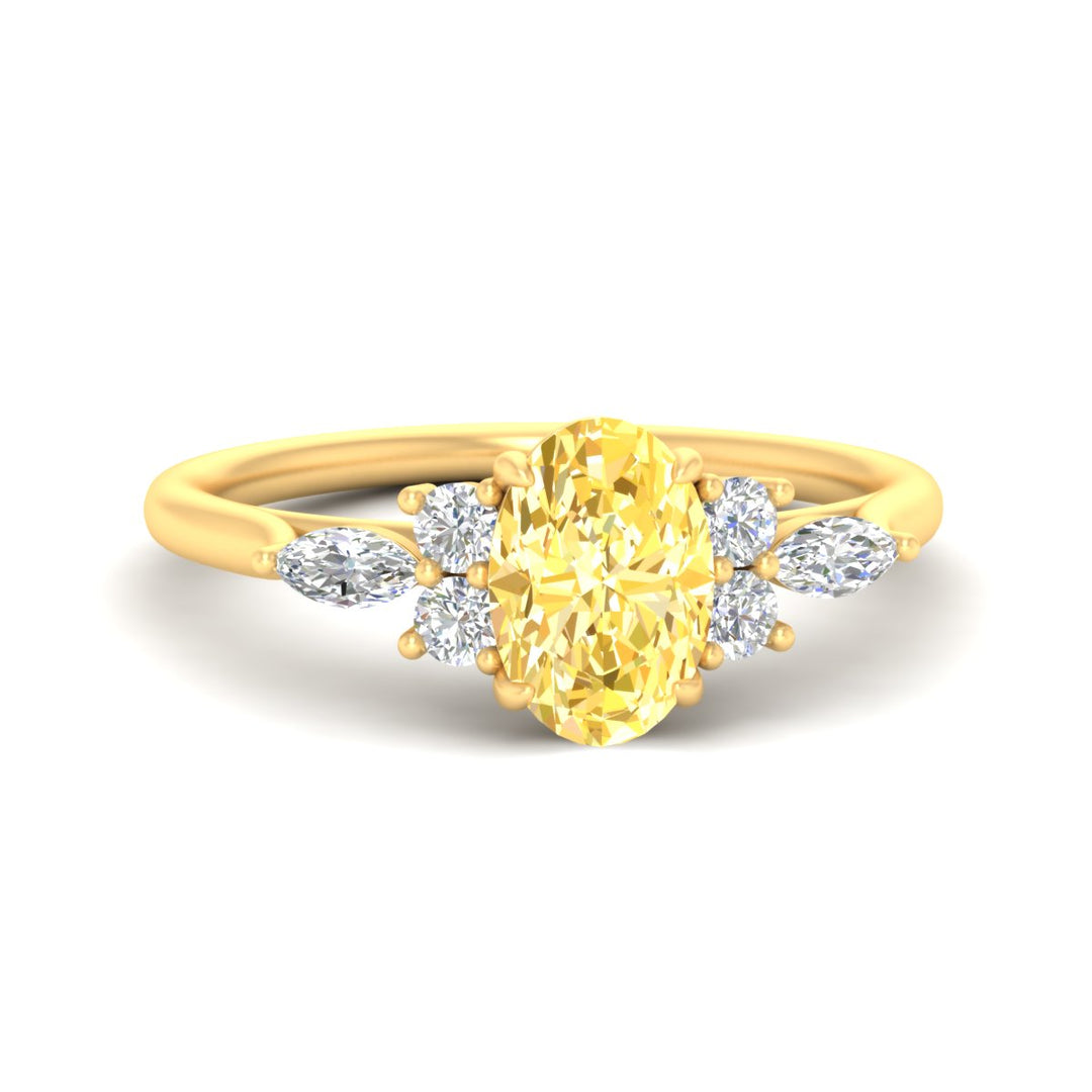 Fancy Lab Color Oval Cut Diamond Marquise Floral Engagement Ring