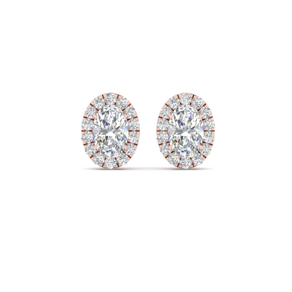 Halo Lab Diamond Oval Shape Stud Women Earring In 14K Rose Gold | Cuts & Carat