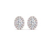Halo Lab Diamond Oval Shape Stud Women Earring In 14K Rose Gold | Cuts & Carat