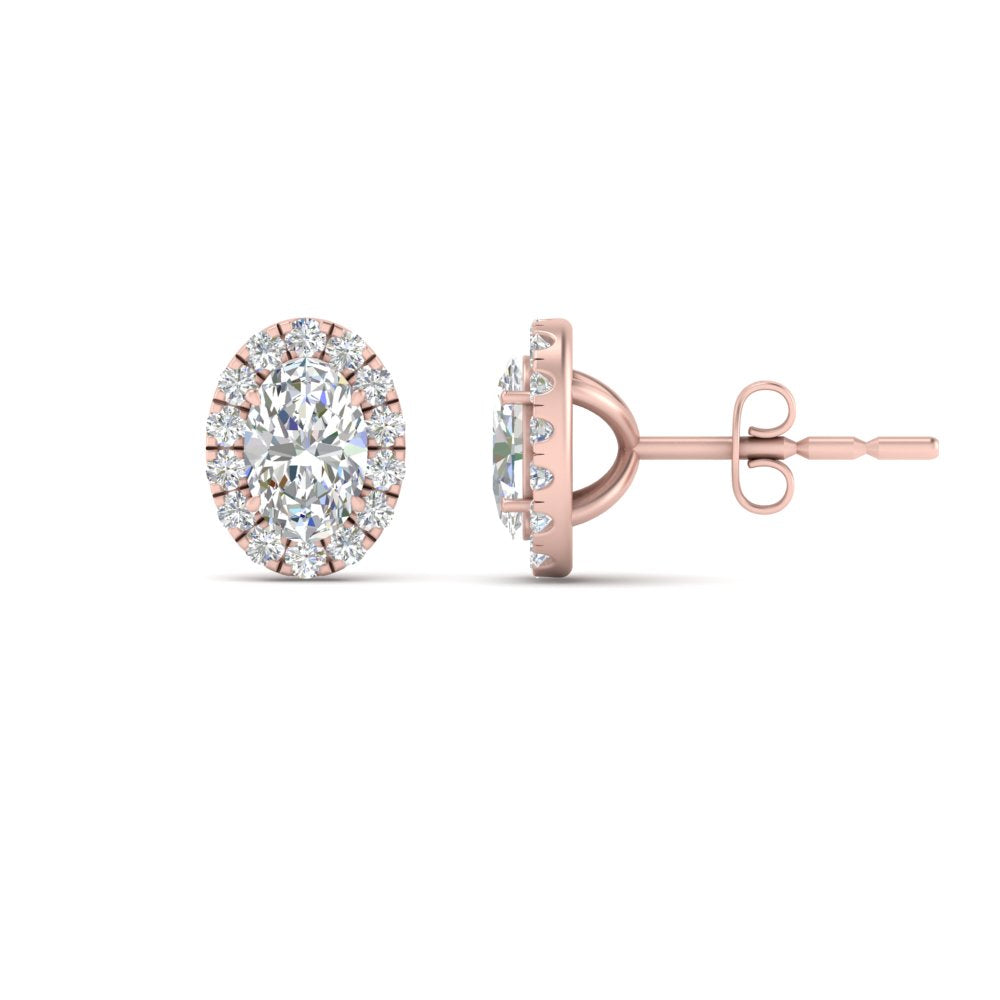 Halo Lab Diamond Oval Shape Stud Women Earring In 14K Rose Gold | Cuts & Carat