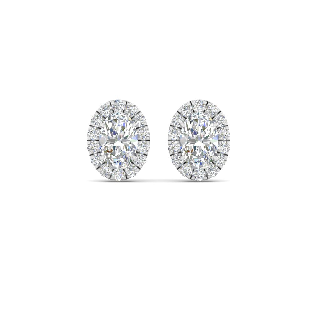 Halo Lab Diamond Oval Shape Stud Women Earring In 14K White Gold | Cuts & Carat