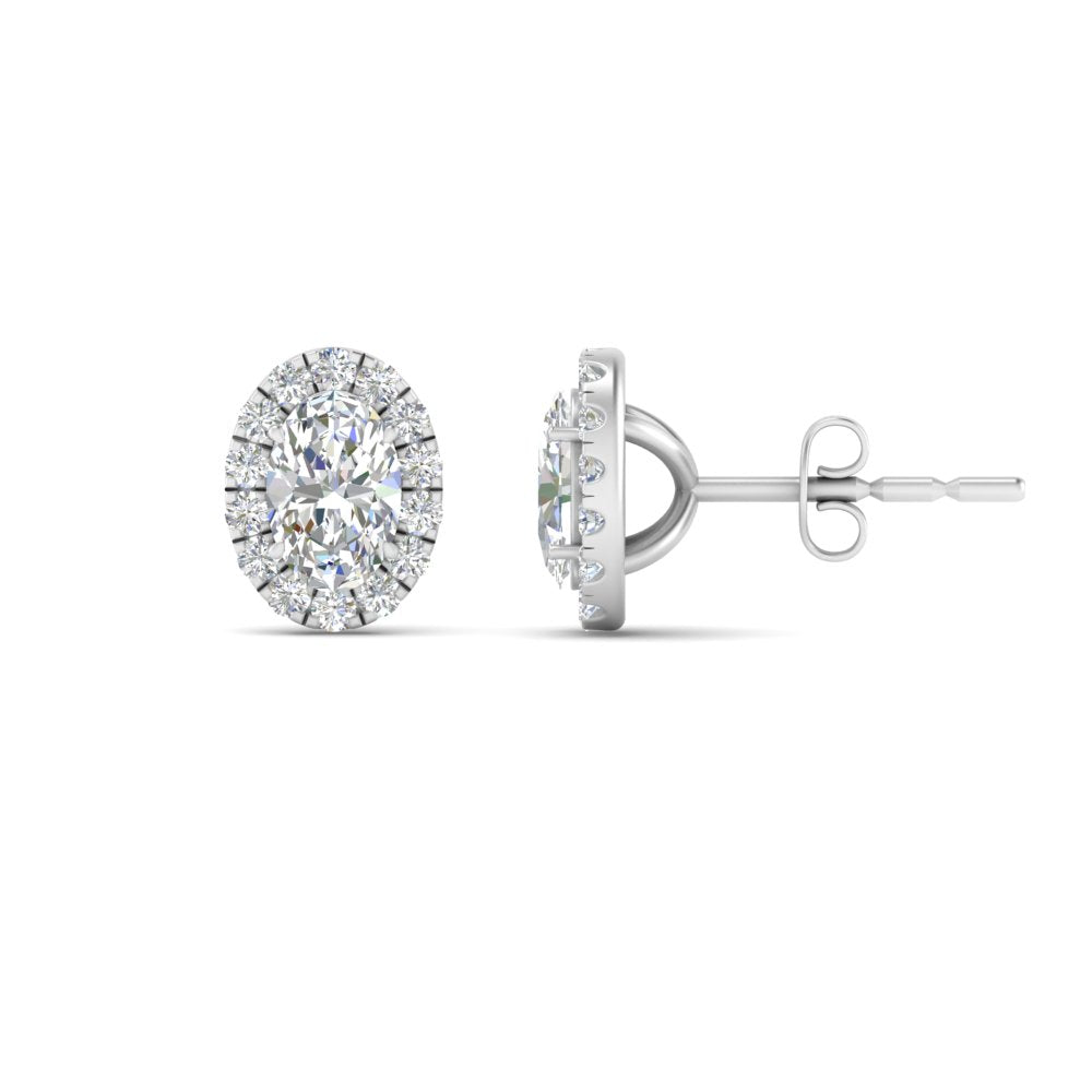 Halo Lab Diamond Oval Shape Stud Women Earring In 14K White Gold | Cuts & Carat