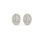 Load image into Gallery viewer, Halo Lab Diamond Oval Shape Stud Women Earring In 14K Yellow Gold | Cuts &amp; Carat
