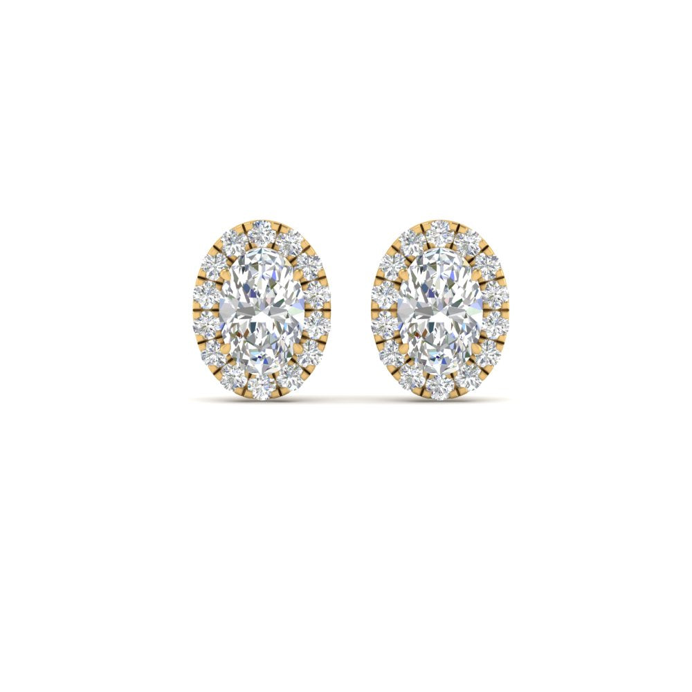 Halo Lab Diamond Oval Shape Stud Women Earring In 14K Yellow Gold | Cuts & Carat