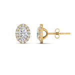 Load image into Gallery viewer, Halo Lab Diamond Oval Shape Stud Women Earring In 14K Yellow Gold | Cuts &amp; Carat
