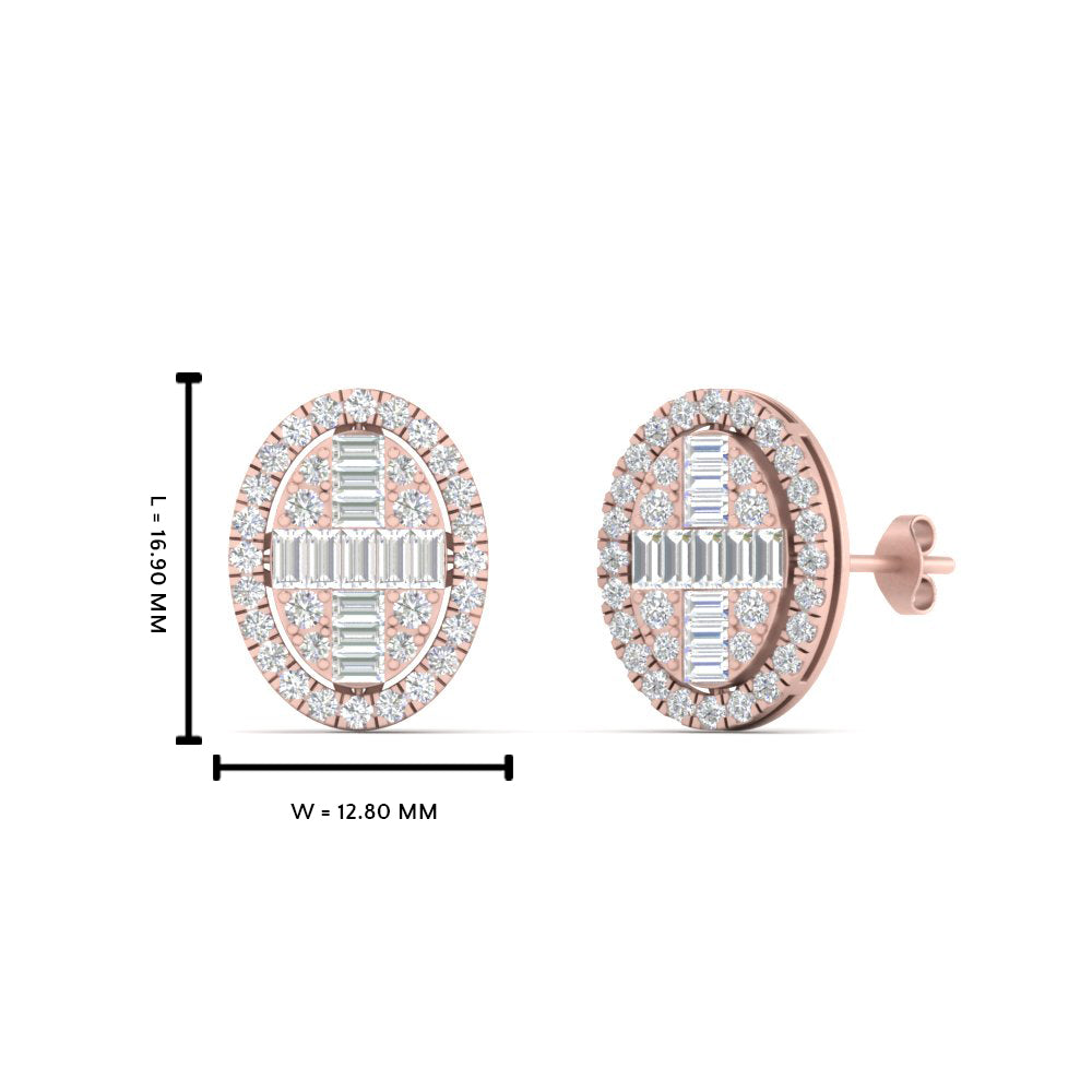 Oval Shaped Baguette Lab Diamond Stud Earrings For Women In 14K Rose Gold | Cuts & Carat