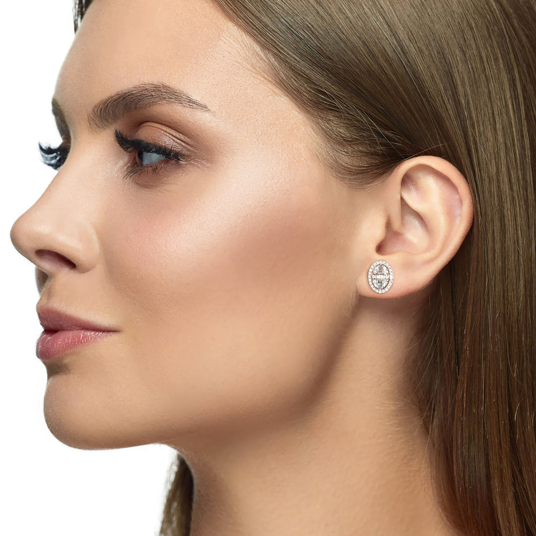 Oval Shape Baguette Lab Diamond Stud Earrings 14K Gold โ Cuts and