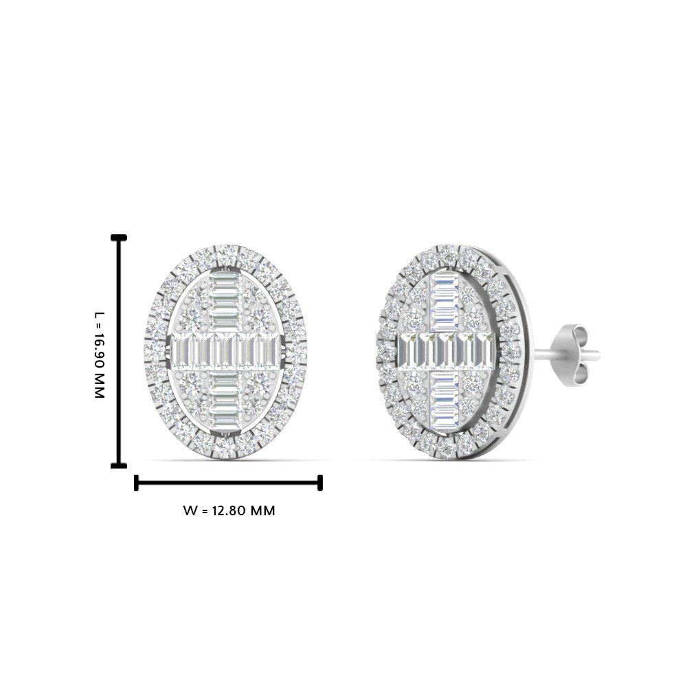 Oval Shaped Baguette Lab Diamond Stud Earrings For Women In 14K White Gold | Cuts & Carat