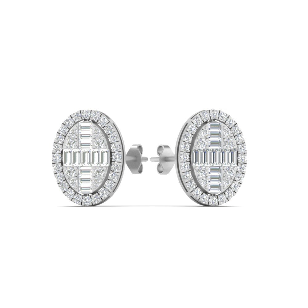 Oval Shaped Baguette Lab Diamond Stud Earrings For Women In 14K White Gold | Cuts & Carat