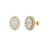 Load image into Gallery viewer, Oval Shaped Baguette Lab Diamond Stud Earrings For Women In 14K Yellow Gold | Cuts &amp; Carat
