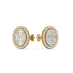 Load image into Gallery viewer, Oval Shaped Baguette Lab Diamond Stud Earrings For Women In 14K Yellow Gold | Cuts &amp; Carat
