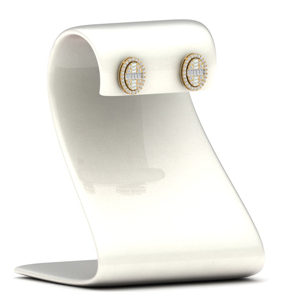Oval Shaped Baguette Lab Diamond Stud Earrings For Women In 14K Yellow Gold | Cuts & Carat