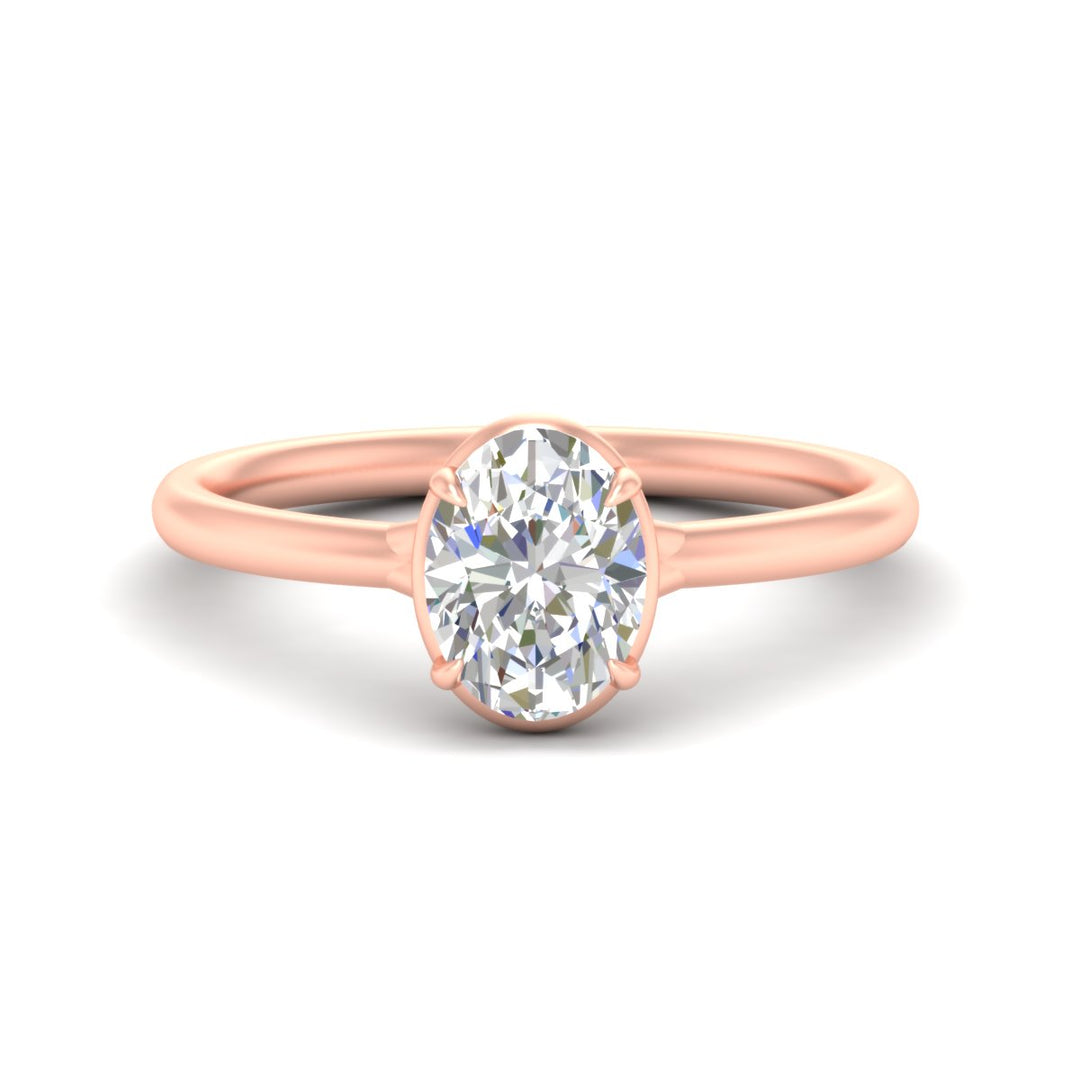 Lab Grown Fancy Colored Oval Shaped Collet Set Solitaire Diamond Ring