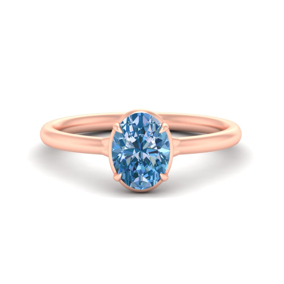 Lab Grown Fancy Colored Oval Shaped Collet Set Solitaire Diamond Ring