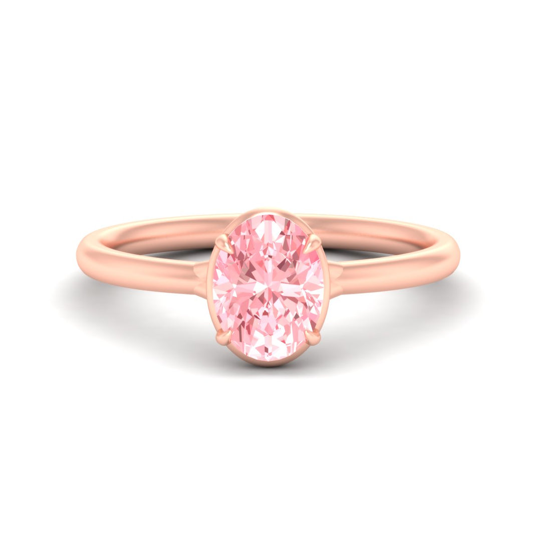 Lab Grown Fancy Colored Oval Shaped Collet Set Solitaire Diamond Ring