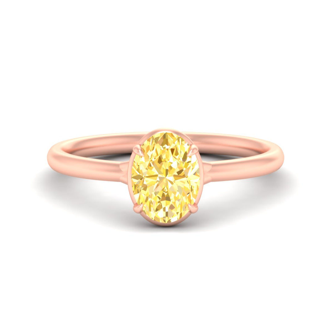 Lab Grown Fancy Colored Oval Shaped Collet Set Solitaire Diamond Ring