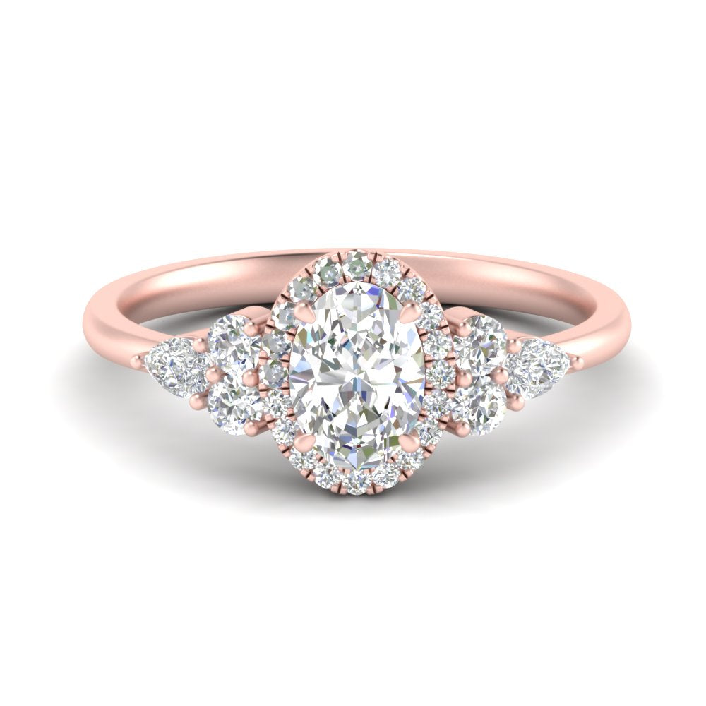 Lab Oval Cut diamond Halo Engagement Rings 14K Rose Gold