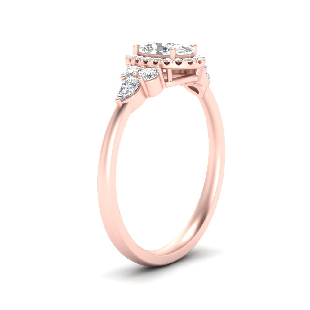 Lab Oval Cut diamond Halo Engagement Rings 14K Rose Gold