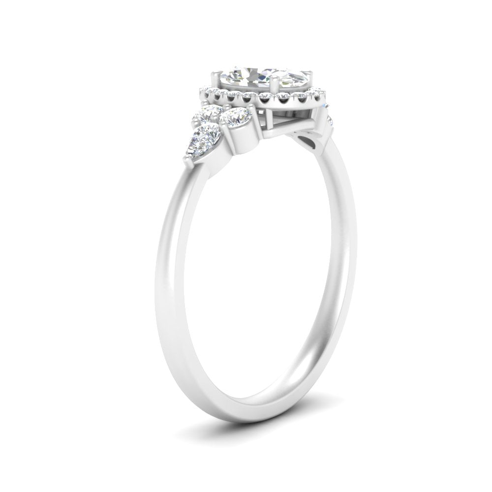Lab Oval Cut diamond Halo Engagement Rings 14K White Gold