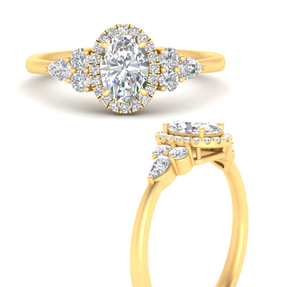 Lab Oval Cut diamond Halo Engagement Rings 14K Yellow Gold