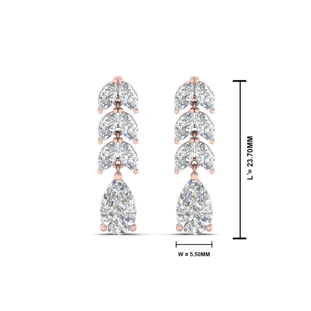 2 1/5 Carat Lab Diamond Pear Cut Leaf Drop Earrings 14K Gold