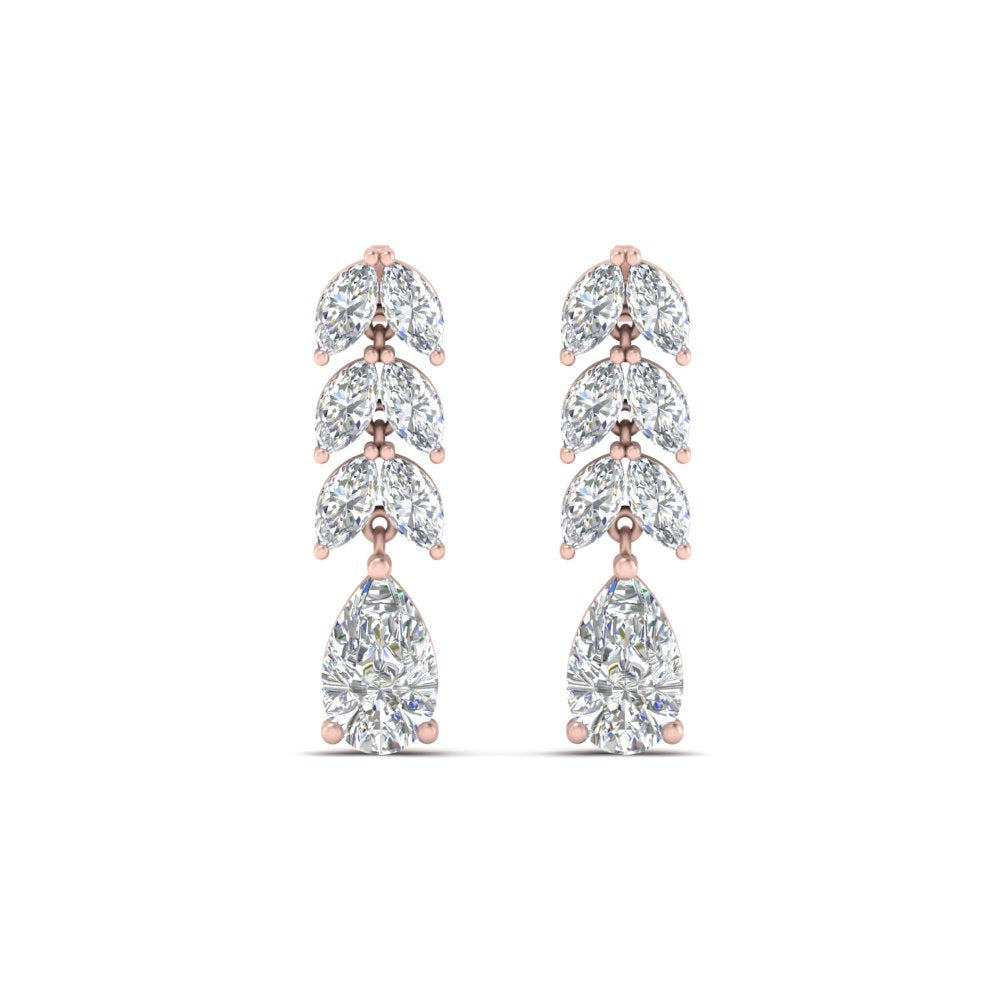 2 1/5 Carat Lab Diamond Pear Cut Leaf Drop Earrings 14K Gold