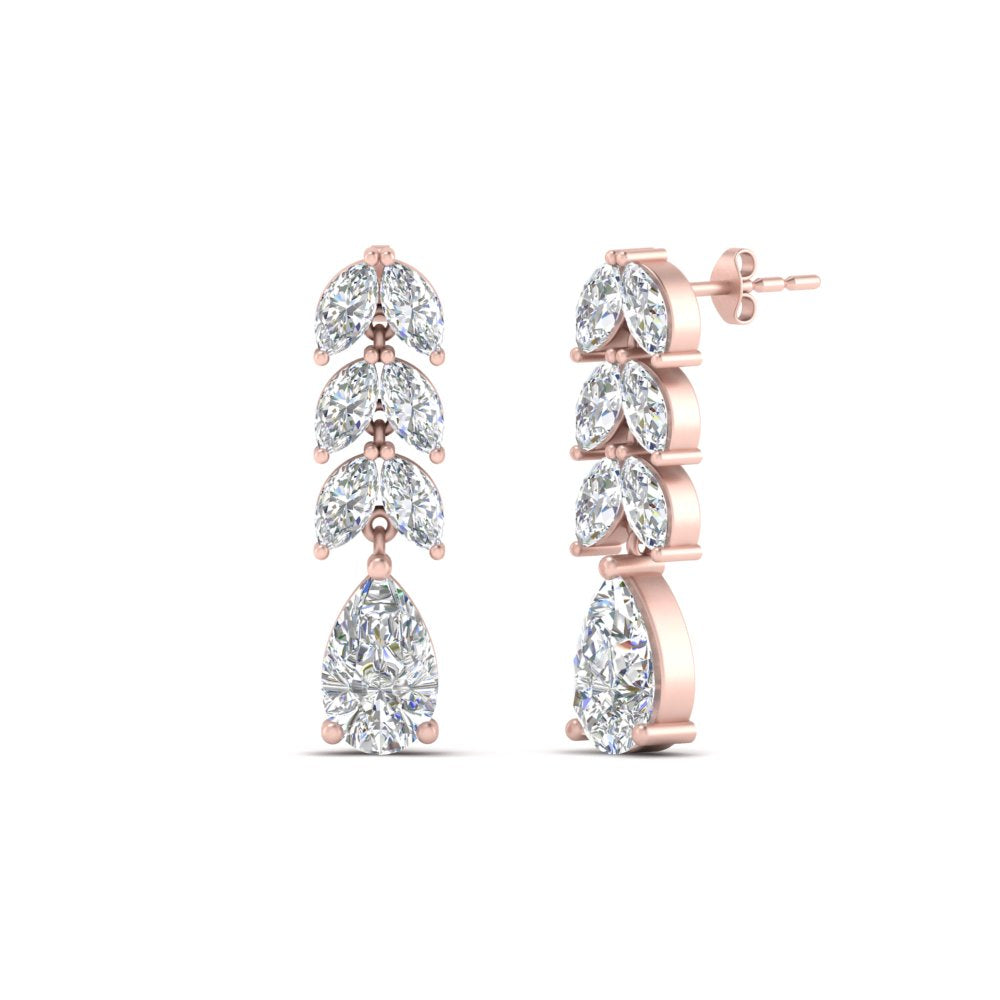 2 1/5 Carat Lab Diamond Pear Cut Leaf Drop Earrings 14K Gold